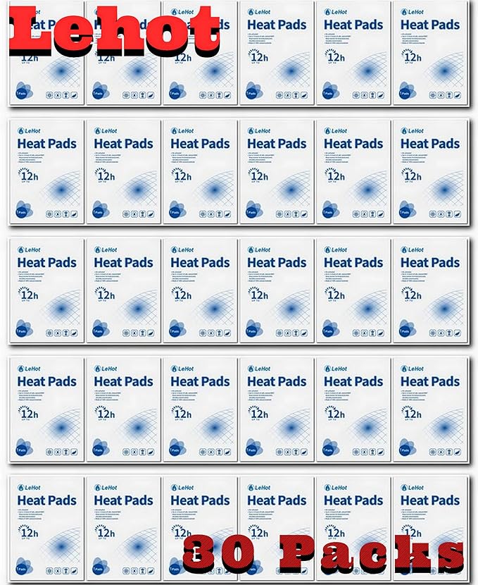 Heat Patches for Pain Relief - 30 Pack Adhesive Heat for Targeted Pain Relief, Up to 12 Hours of Safe and Continuous Heat. Relief of Back, Shoulder, Waist Pain. Ideal for Outdoors and Travel
