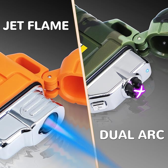 2 Pack Waterproof Outdoor Lighter Plasma Lighter Windproof Torch Lighter Dual Arc Lighter Electric Lighter USB Rechargeable Lighter Flameless EDC Camping Adventure Survival Tactical Gear