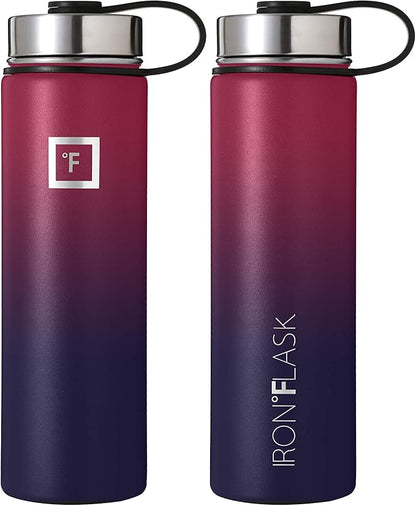 IRON °FLASK Camping & Hiking Hydration Flask, Wide Mouth, 3 Straw Lids, Stainless Steel Outdoor Water Bottle, Double Walled, Insulated Thermos, Metal Canteen - Dark Rainbow, 22 Oz