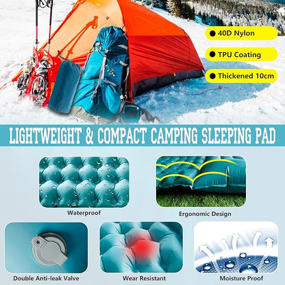 Camping Sleeping Pad, 4 Inch Inflatable Air Mattress Camping with Pillow Carry Bag, Backpacking Sleeping Mat Built-in Foot Pump Waterproof Sleeping Pad for Hiking,Camping, Traveling (Navy Blue)