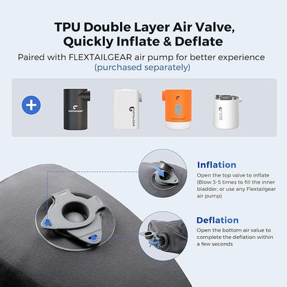 FLEXTAILGEAR Neck Contour Inflatable Camping Pillow, Ergonomic Travel Pillow Backpacking Gear with Washable Removable Cover Separate TPU Bladder for Camp, Hiking, Airplane, Road Trip, Office