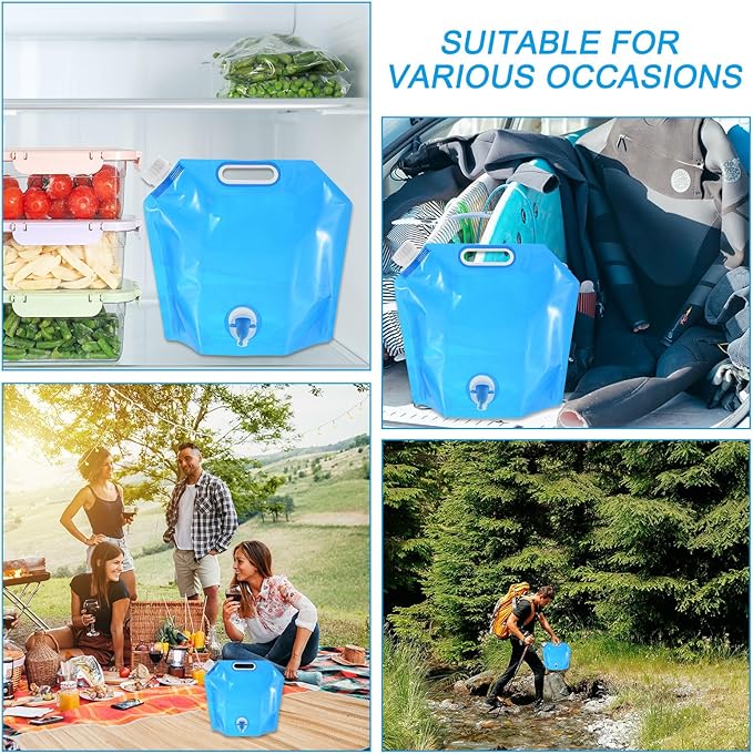 PATIKIL 1.3 Gallon Collapsible Water Container Bag with Spigot, PE Folding Water Jug Carrier for Camping, Hiking, Emergency Water Storage, Blue