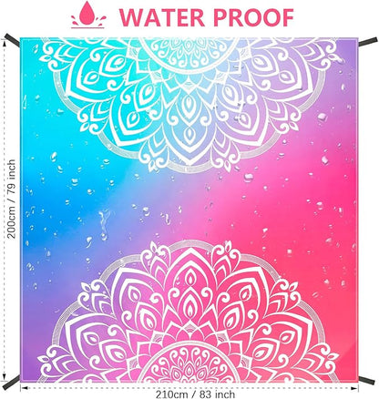 Beach Blanket, Wateresistant Sandproof Sand Free Beach Mat with Corner Pockets Portable Bag for Beach Festival,Picnic,Travel and Outdoor Camping Activties (Gradiant-Mandarin)