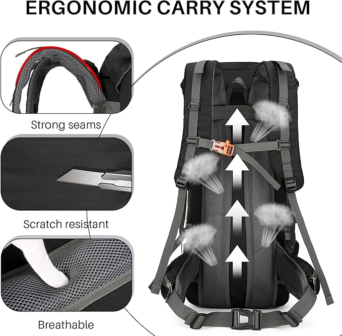 ShowyLive 70L Backpack - Waterproof Hiking Backpack for Men and Women - Lightweight Camping and Backpacking Backpack with Rain Cover and Comfort Design, Black