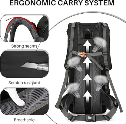 ShowyLive 70L Backpack - Waterproof Hiking Backpack for Men and Women - Lightweight Camping and Backpacking Backpack with Rain Cover and Comfort Design, Black