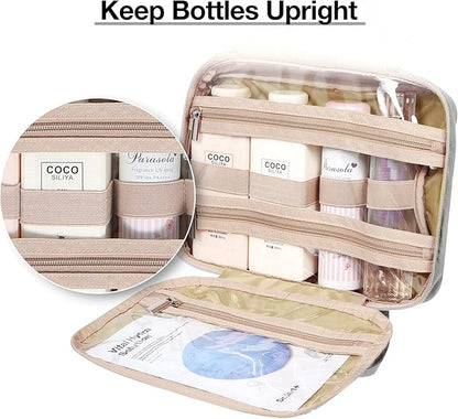 BAGSMART Toiletry Bag Hanging Travel Makeup Organizer with TSA Approved Transparent Cosmetic Bag Makeup Bag for Full Sized Toiletries, Large-Grey