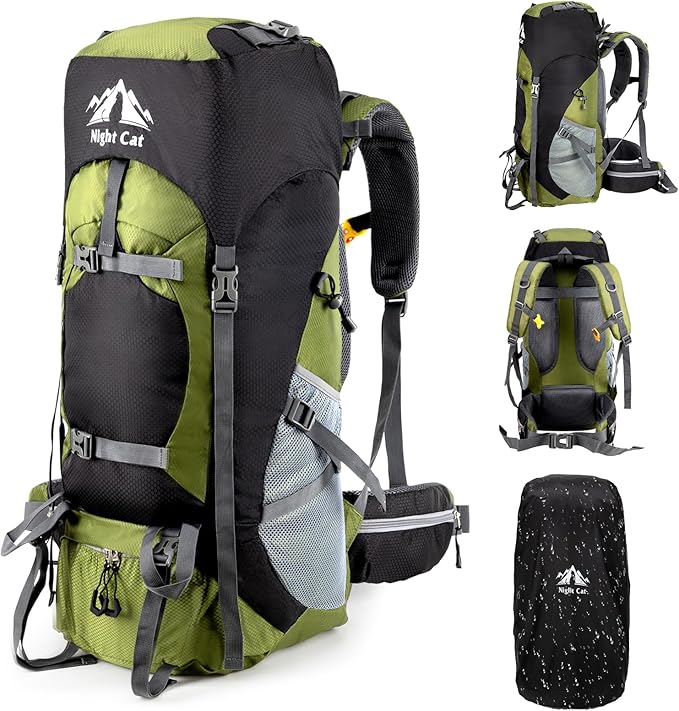 Night Cat Hiking Backpacks 40L Camping Backpacking Packs for Men Women Lightweight Outdoor for Mountaineering Traveling, No Internal Frame