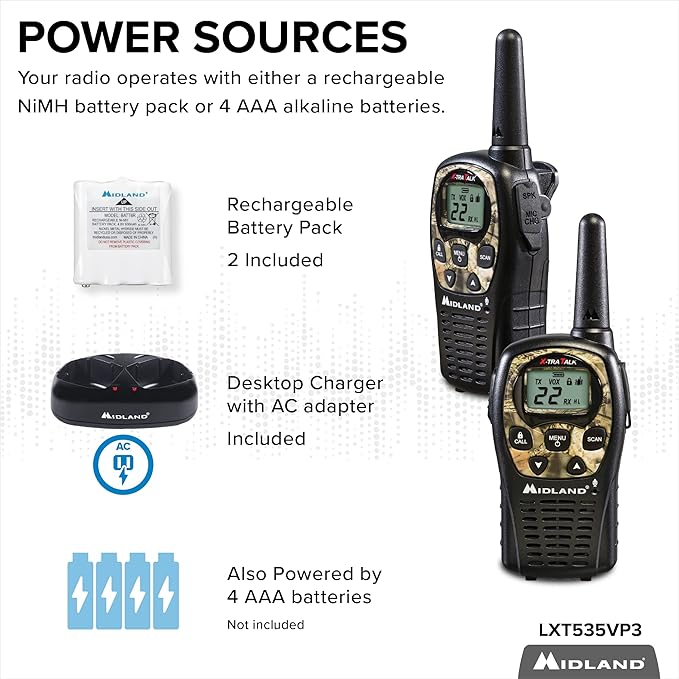 Midland LXT535VP3 FRS Walkie Talkie - Long Range Two-Way Radio Channel Scan, Silent Operation (Mossy Oak Camo, 2 Radios)
