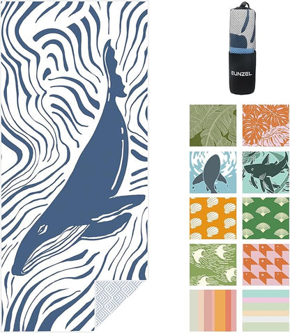 Eunzel Microfiber Beach Towel, Quick Dry Travel Towel Large Sand Free Towel for Beach, Camping, Swim Pool, Gym, Sports& Yoga 71"x32", Whale Blue