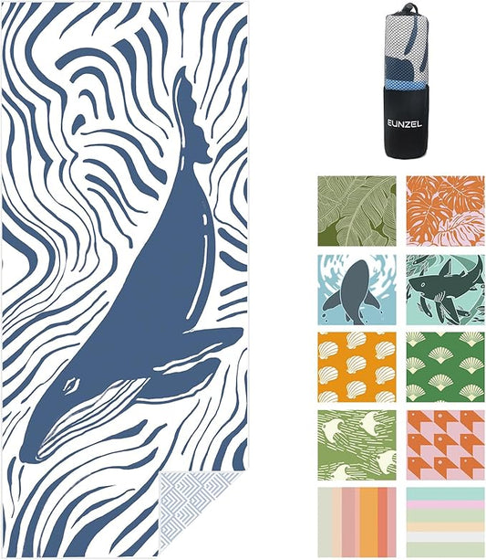 Eunzel Microfiber Beach Towel, Quick Dry Travel Towel Large Sand Free Towel for Beach, Camping, Swim Pool, Gym, Sports& Yoga 71"x32", Whale Blue