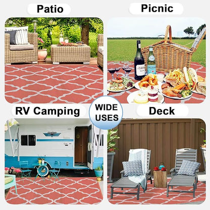 OutdoorLines Outdoor Plastic Area Rug for Patio 6x9 ft - Reversible Outside Carpet, Stain & UV Resistant RV Mats, Straw Rug for Camping, Deck Garden, Porch and Balcony, Moroccan/Orange & Light Grey
