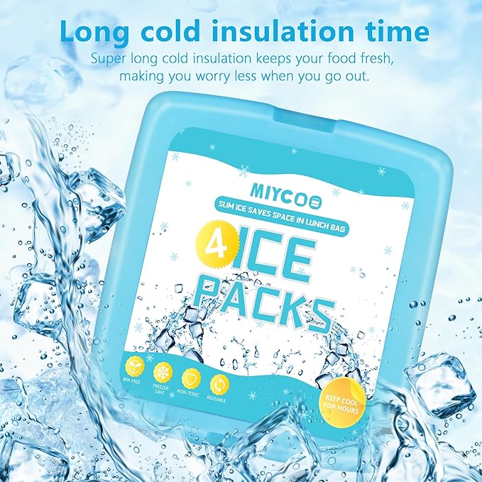 MIYCOO Ice Packs for Lunch Boxes & Lunch Bag - Quick Freeze Ice Pack Space Saving Freezer Packs - Reusable Slim Original Cool Pack - Cool Coolers Accessories for Beach, Camping and Fishing