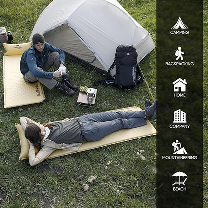 Naturehike Self-Inflating Double Sleeping Pad, Camping Mattress 2 Person, Ultralight Memory Foam Pad with Pillow, Fast Inflating, Patchwork Sleeping Pad for Camping, Hiking, RV Camping, Full, Yellow