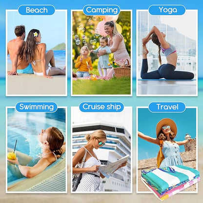 2 Pack Microfiber Beach Towel, 71"x32" XL Oversized Sand Free Beach Towels Blanket Soft & Absorbent for Adults Women Men Beach Pool Camping Travel Yoga Vacation Essentials Accessories Gifts