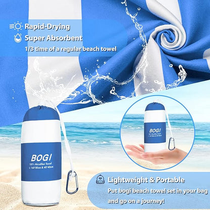 BOGI Microfiber Beach Towel Set,Quick Dry Beach Towel-(Size:L,XL)-Lightweight Absorbent Oversized Travel Towel,Sand Proof Compact Pool Towels for Travel Bath Beach Swim Gym Yoga