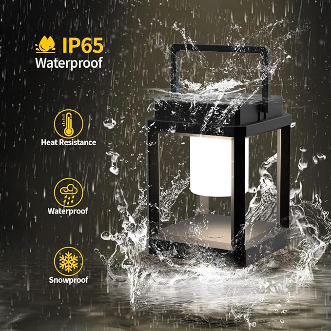 Hanging Solar Table Lanterns Outdoor - Portable Rechargeable Solar Table Light with Type-C Port, Touch Control, Waterproof LED Cordless Outdoor Table Lamp for Patio Camping Party Porch Decor