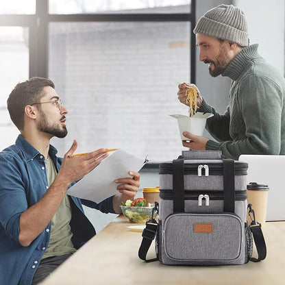 Lifewit Lunch Box for Men Women Double Deck Lunch Bag, Large Insulated Soft Cooler Bag, Leakproof Soft Meal Prep Lunch Tote with Shoulder Strap for Adults for Work/Flight/Travel, 12L/16Can, Grey