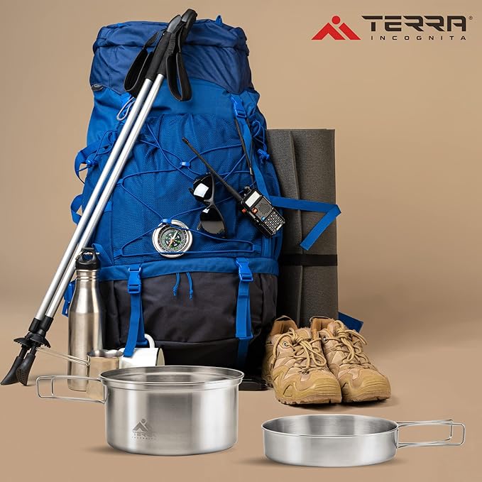 Camping Cookware Set - Stainless Steel, Lightweight, and Durable - Perfect for Camping, Hiking, Fishing, Hunting, and Backpacking - Includes Pot and Skillet Lid