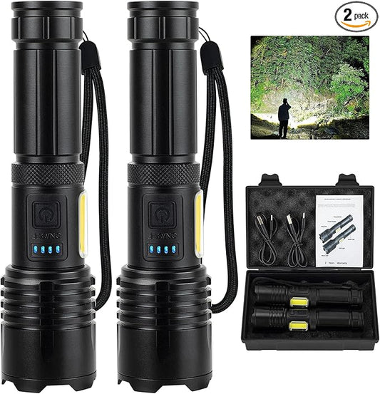 Rechargeable LED Flashlights High Lumens,990,000 Lumens Super Bright Flashlight,High Powerful Flash Light 7 Modes with COB Work Light,IPX7 Waterproof for Outdoor Emergency Camping Hiking