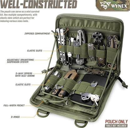 WYNEX Tactical Folding Admin Pouch, Molle Tool Bag of Laser-Cut Design, Utility Organizer EDC Medical Bag Modular Pouches Tactical Attachment Waist Pouch Include U.S Patch