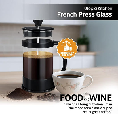 Utopia Kitchen 34 Ounce 1 Liter French Press Coffee Maker, Tea Maker, Travel Coffee Presses, Heat Resistant Thickened Borosilicate Coffee Pot for Camping Travel Gifts, Black Pack of 1