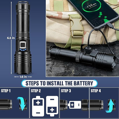 Rechargeable LED Flashlights High Lumens, 990,000 Lumens Super Bright Flashlights with 5 Modes, Waterproof Powerful Flash Light Multifunctional Flashlights for Home Camping(2 Pack)
