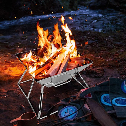 Odoland Folding Campfire Grill, 304 Stainless Steel Grate Barbeque Grill, Portable Camping Grill with Legs for Picnics, Backpacking, Outdoor with Carrying Bag and Kitchen Tongs