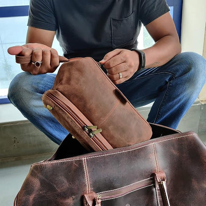 Leather Toiletry Bag for Men - Travel Gift Shaving Dopp Kit - Bathroom Shower Toiletries Organizer - Cosmetic Makeup Bag for Women