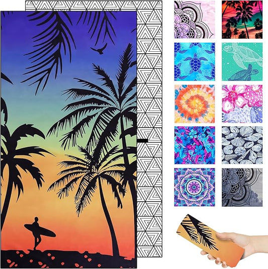 Microfiber Beach Towel – Quick Dry Lightweight Sand Free Oversized Towel Accessories Travel Must Have Swim Pool Yoga Camping Packable Sandproof Resistant Gift Sunset 71''32''