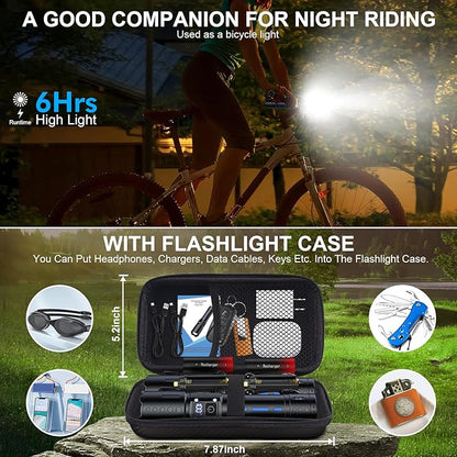 Flashlights High Lumens Rechargeable - 20,000 Lumens Super Bright Tactical LED Flash Light, Dimmable&Memory Function Powerful Waterproof Flashlight for Camping,6 Modes,Zoomable,LCD Display (2, Black)