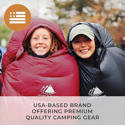 Hyke & Byke Shavano 32 F Hiking & Backpacking Sleeping Bag - 3 Season, 650FP Duck Down Sleeping Bag - Ultralight - Black - 78in - Regular