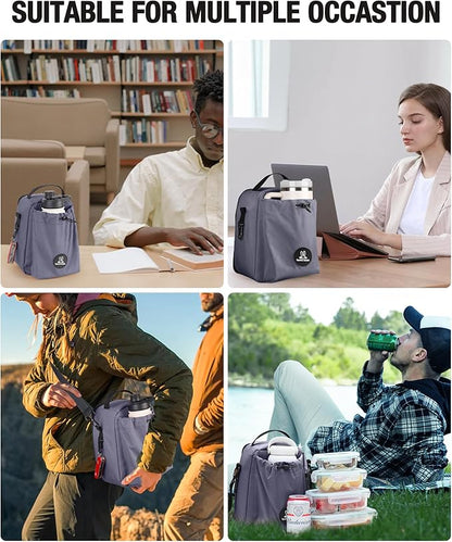 Sports rabbit Insulated Lunch Bag for Men – Front Pocket Compatible with 40/30OZ YETI Bottles – Leakproof Cooler Tote, Water-Resistant Wax-Coated Oxford – Perfect for Work, Travel, Picnics (Gray)