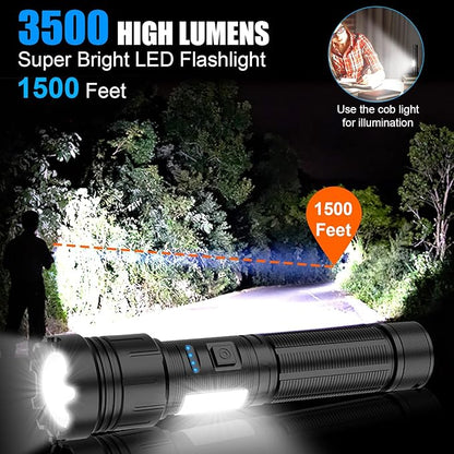 iToncs LED Flashlight Rechargeable, 3500 Lumens Super Bright Magnetic Flashlight with COB Work Light, IPX67 Waterproof, 3+4 Modes, XHP50 Tactical Flashlights for Outdoor Camping Emergency