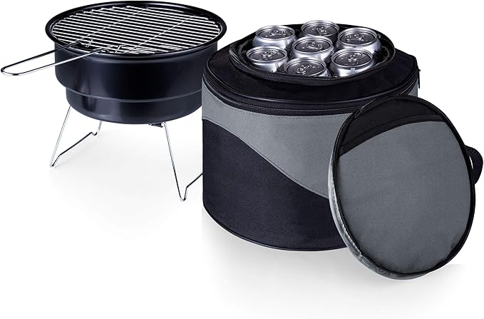 ONIVA - a Picnic Time brand Caliente Portable Charcoal Grill & Cooler Tote, Take Anywhere BBQ Grill with Cooler Bag, Grill for Outdoor Use, (Black with Gray Accents)