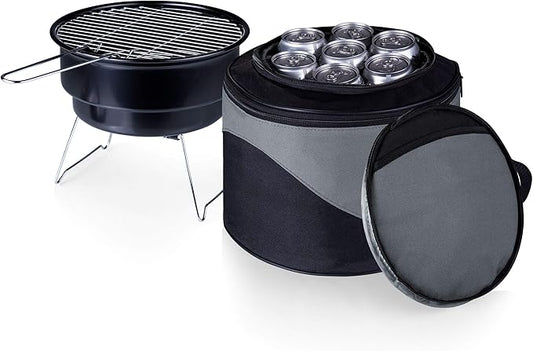 ONIVA - a Picnic Time brand Caliente Portable Charcoal Grill & Cooler Tote, Take Anywhere BBQ Grill with Cooler Bag, Grill for Outdoor Use, (Black with Gray Accents)
