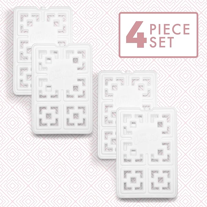 Cool Coolers Fashion Ice by Fit & Fresh, 4 Pack XL Slim Ice Packs, Unique Ice Pack Design for Womens Lunch Bag, Space Saving Reusable Ice Packs for Lunch Boxes, Cooler Ice Packs, Pearl White, 4PK