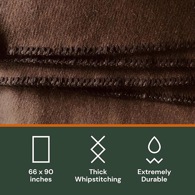 Woolly Mammoth Merino Wool Blanket - Large 66" x 90", 4LBS Camp Blanket | Throw for The Cabin, Cold Weather, Emergency, Dog Camping Gear, Hiking, Survival, Army, Outside, Outdoors – Brown