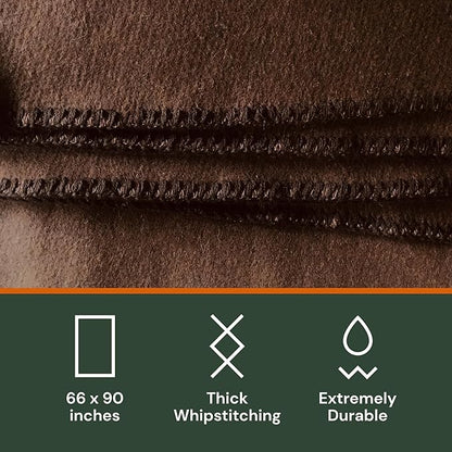 Woolly Mammoth Merino Wool Blanket - Large 66" x 90", 4LBS Camp Blanket | Throw for The Cabin, Cold Weather, Emergency, Dog Camping Gear, Hiking, Survival, Army, Outside, Outdoors – Brown