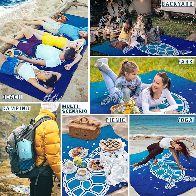 Beach Blanket Sandproof Waterproof 78''×81'' 1-5 Adults Oversized,Compact Lightweight Durable Beach Mat for Travel Camping Hiking Picnic Blanket
