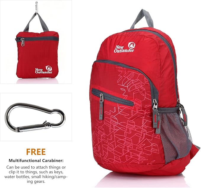 Outlander Packable Handy Lightweight Travel Hiking Backpack Daypack, Red