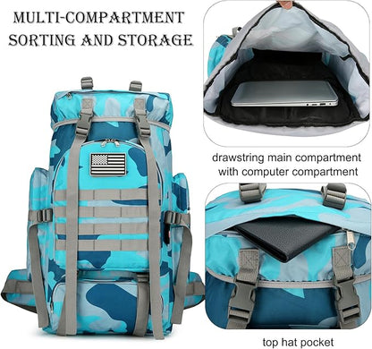45L Hiking Backpack Camping Rucksack Molle Military Backpack for Outdoor Traveling (Blue Camo)