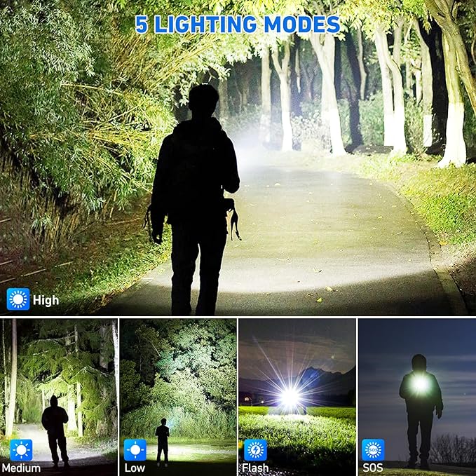 Rechargeable LED Flashlights, 990000 High Lumens Super Bright Flashlights with 5 Modes & 12H Long Runtime, Powerful IPX6 Waterproof Flashlight, Brightest Handheld Flash Light for Home Camping