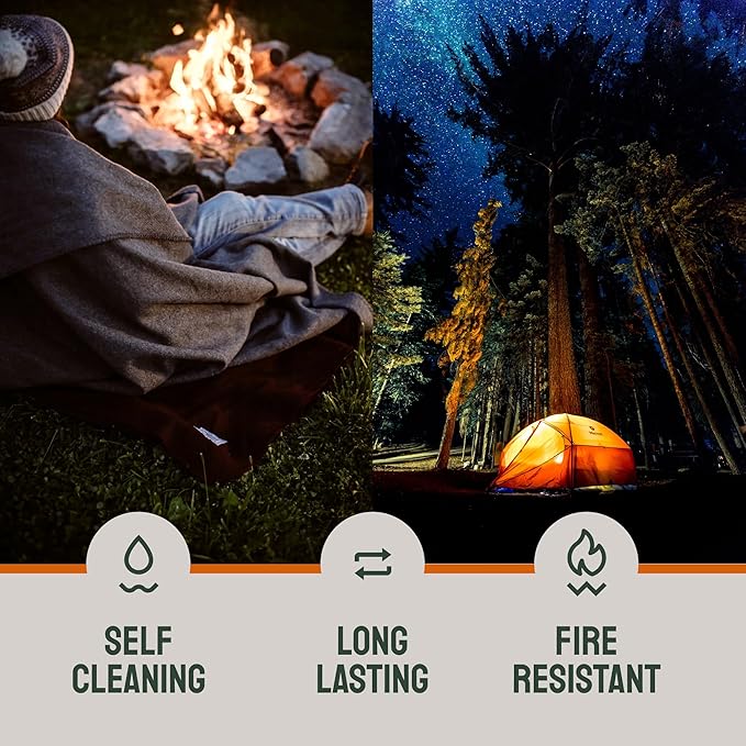 Woolly Mammoth Merino Wool Blanket- 66" x 90" 4 lbs Thick, Outdoor/Indoor Throw for Campfire, Picnic, Beach, Van Life, Home- Farmhouse Collection Heavy Duty Insulating Sleep Plaid, Red White & Blue