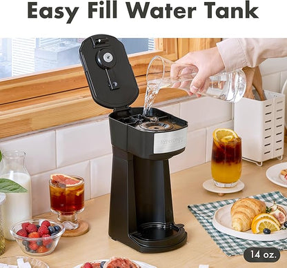 Elite Gourmet HyperChiller EHC210N Iced/Hot Coffee Maker, K-Cup or Coffee Grounds, 8, 10 or 12oz Pours, Removable K-Cup Holder and Reusable Mesh Filter, Drip tray, Black/Stainless-Steel