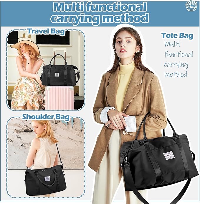 Small Black Gym Bag for Women, Stylish Duffle Travel Bag for Plane, Lightweight Duffle Bag for Women & Men, Sport Gym Tote Bag with Wet Pocket for Yoga, Pilates, Swimming