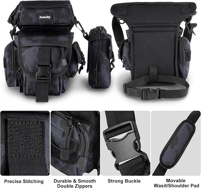 Jueachy Drop Leg Bag for Men Tactical Metal Detecting Thigh Pack with Water Bottle Pouch
