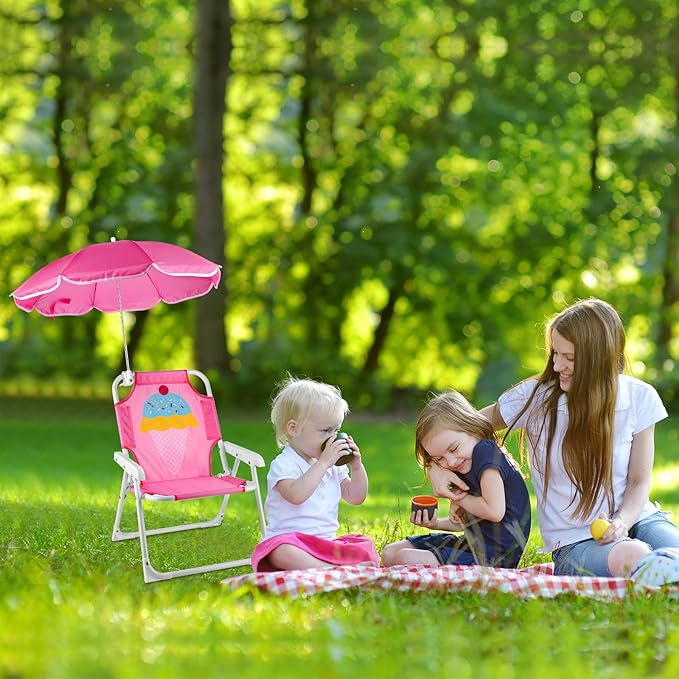 PLULON Kids Beach Chair with Umbrella Folding Lawn and Camping Chair with Summer Shade Children's Beach Chair for Beach Pool Travel Outdoor（for 1-5 Years Old）