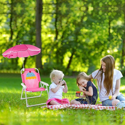 PLULON Kids Beach Chair with Umbrella Folding Lawn and Camping Chair with Summer Shade Children's Beach Chair for Beach Pool Travel Outdoor（for 1-5 Years Old）
