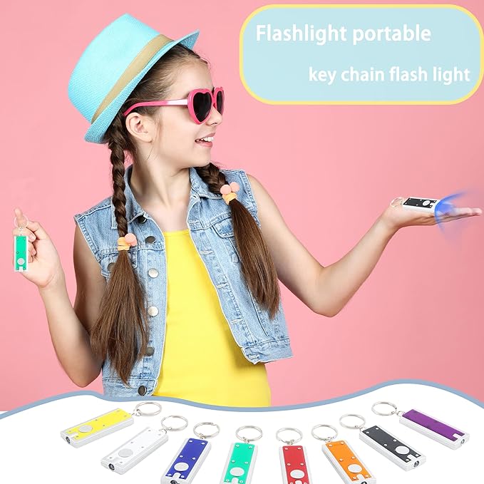 40 Packs Mini Flashlight Keychain Bulk Colorful Small Portable LED Lights Ultra Bright Flashlight Key Ring for Outdoor Camping Activity, 8 Colors