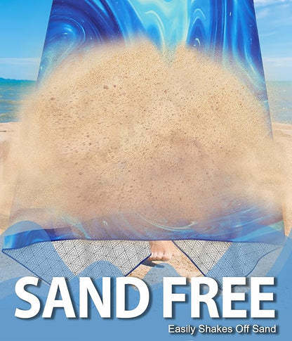 Microfiber Beach Towel – Quick Dry Lightweight Sand Free Oversized Large Towel Accessories Travel Must Swim Pool Yoga Camping Summer Cruise Ship Essentials Compact Sandproof Gift Blue Marble(71" 32")